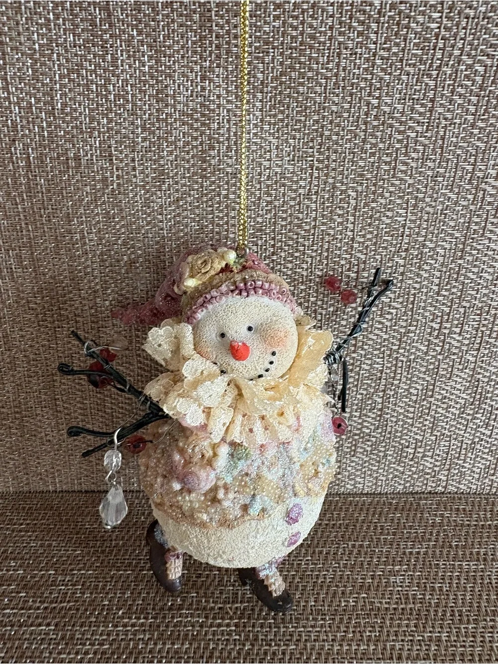 Victorian Cute Snowman Christmas Ornament Shabby Chic Cottage Core Small Resin